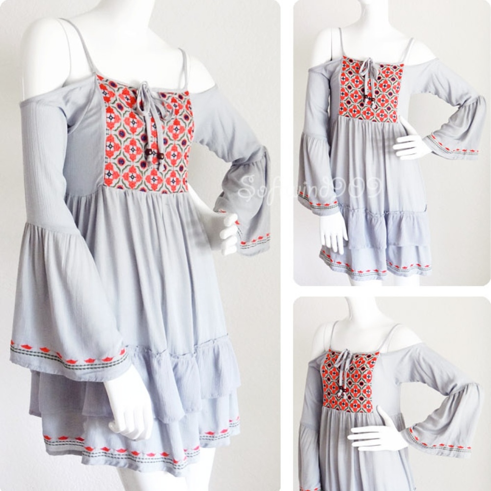 Sold Out Embroider Ruffle Bell Boho Dress - Picture 7 of 8